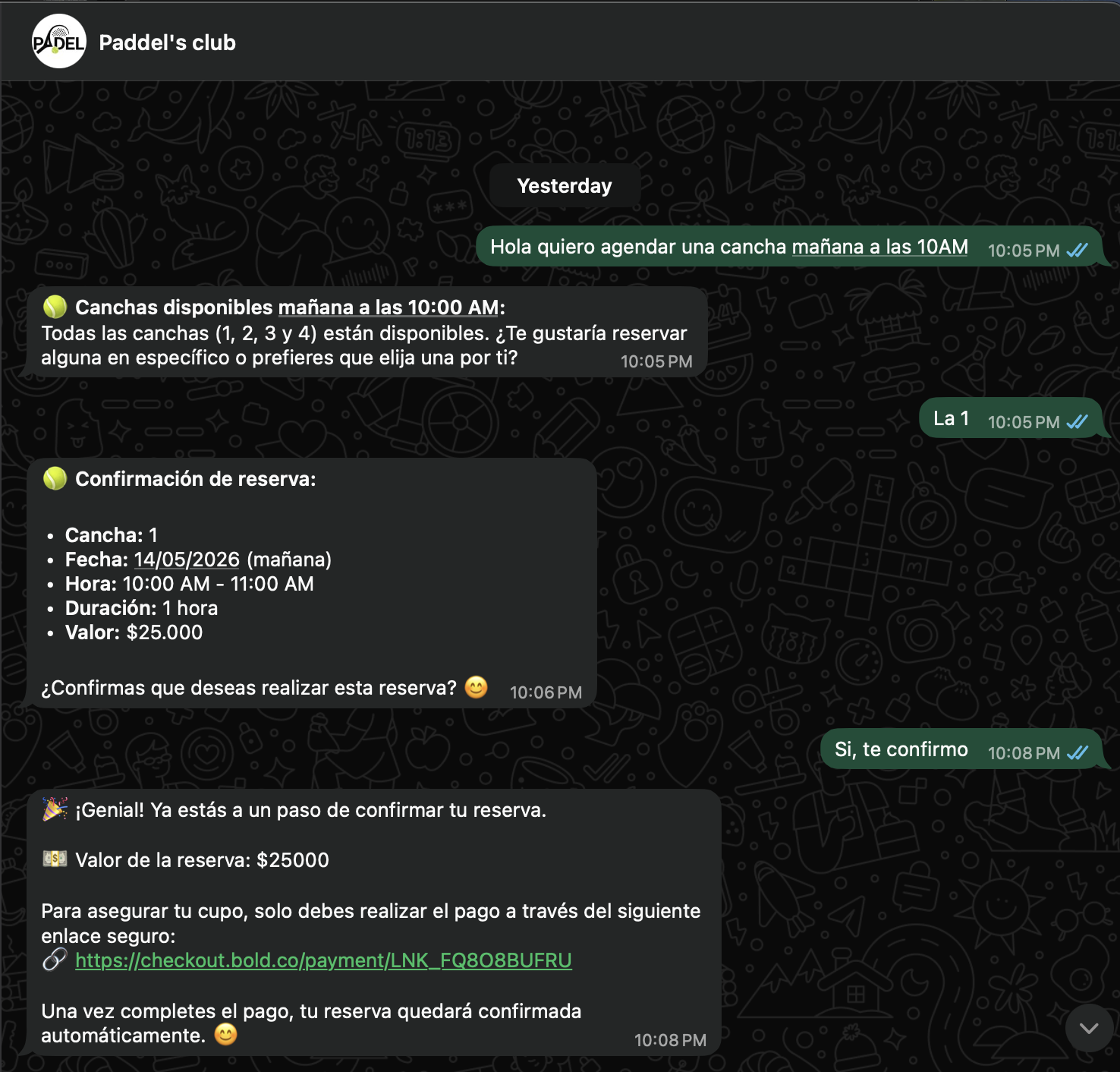 Agendamiento, reservas y pagos Club de Padel — 2